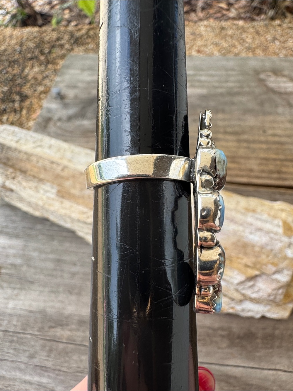 Southwest Sterling SIlver Naja Ring with Turquoise - Picture 4 of 5